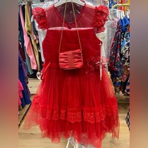 Gold Kids girls red Christmas sz 9-13 yrs new Party Dress Costume Made In Turkey